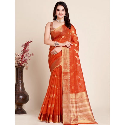 Generic Women's Silk Blend Printed Banarasi Saree With Unstitched Blouse (5.5Mtr, Red)