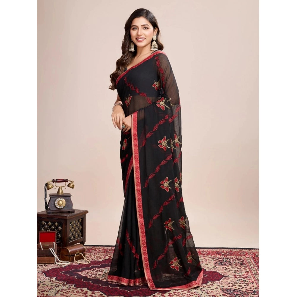 Generic Women's Georgette Printed  Saree With Unstitched Blouse (5.5Mtr, Red)
