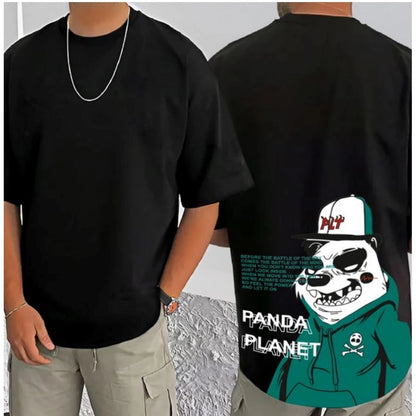 Generic Men's Casual Cotton Blend Printed Round Neck Half Sleeve T-Shirt (Black)