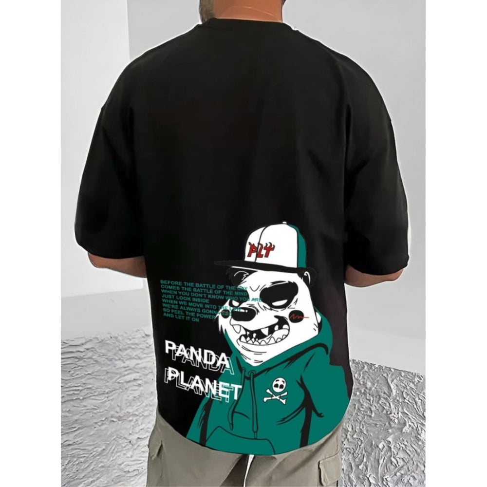 Generic Men's Casual Cotton Blend Printed Round Neck Half Sleeve T-Shirt (Black)