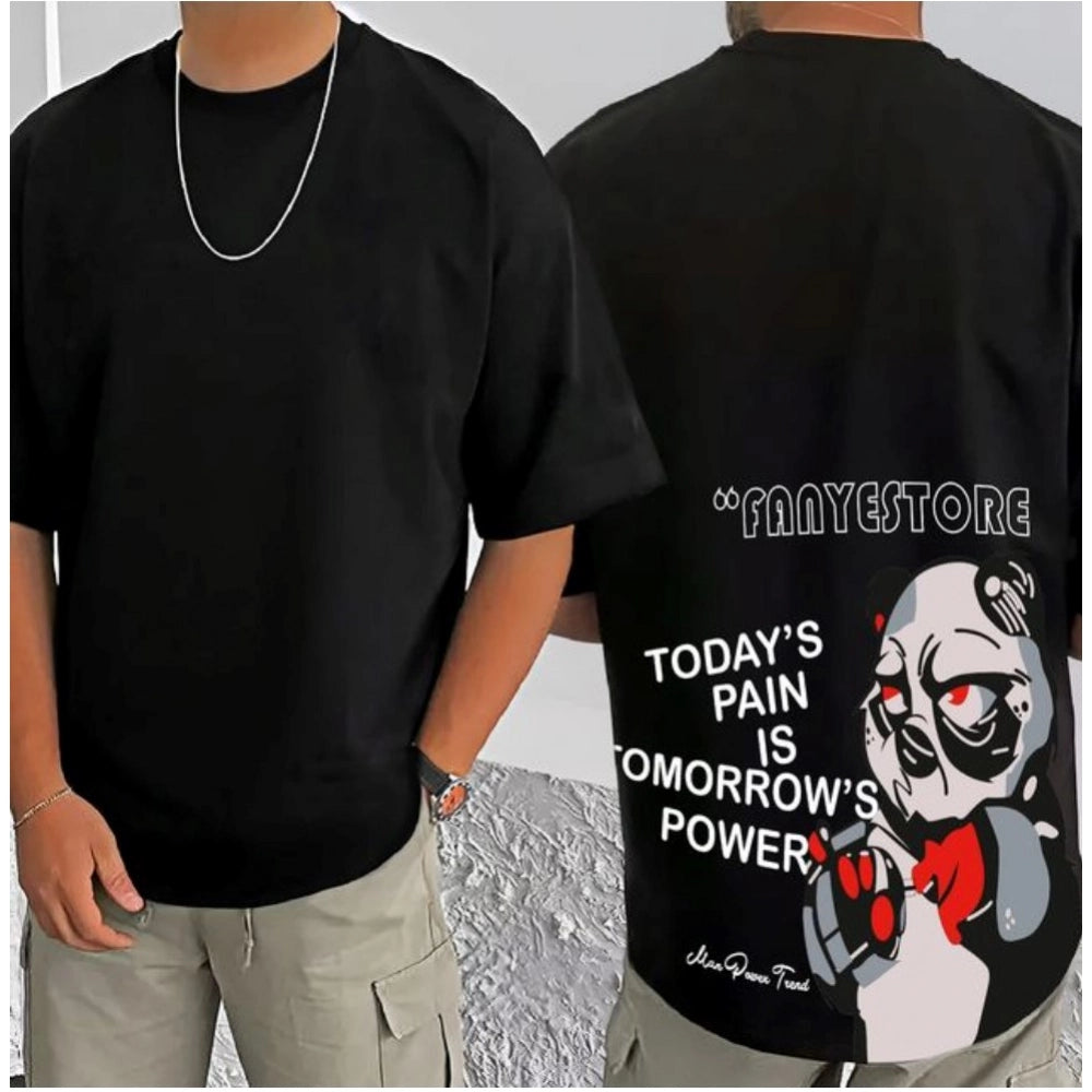 Generic Men's Casual Cotton Blend Printed Round Neck Half Sleeve T-Shirt (Black)