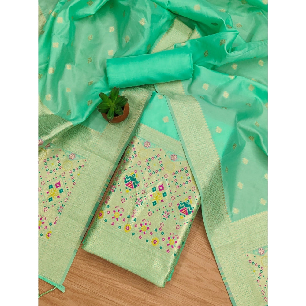 Generic Women's Banarasi Silk Printed Unstitched Salwar Suit Material With Dupatta (Sea Green, 3Mtrs)