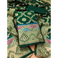 Generic Women's Banarasi Silk Printed Unstitched Salwar Suit Material With Dupatta (Bottle Green, 3Mtrs)