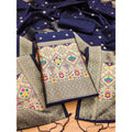 Generic Women's Banarasi Silk Printed Unstitched Salwar Suit Material With Dupatta (Navy Blue, 3Mtrs)