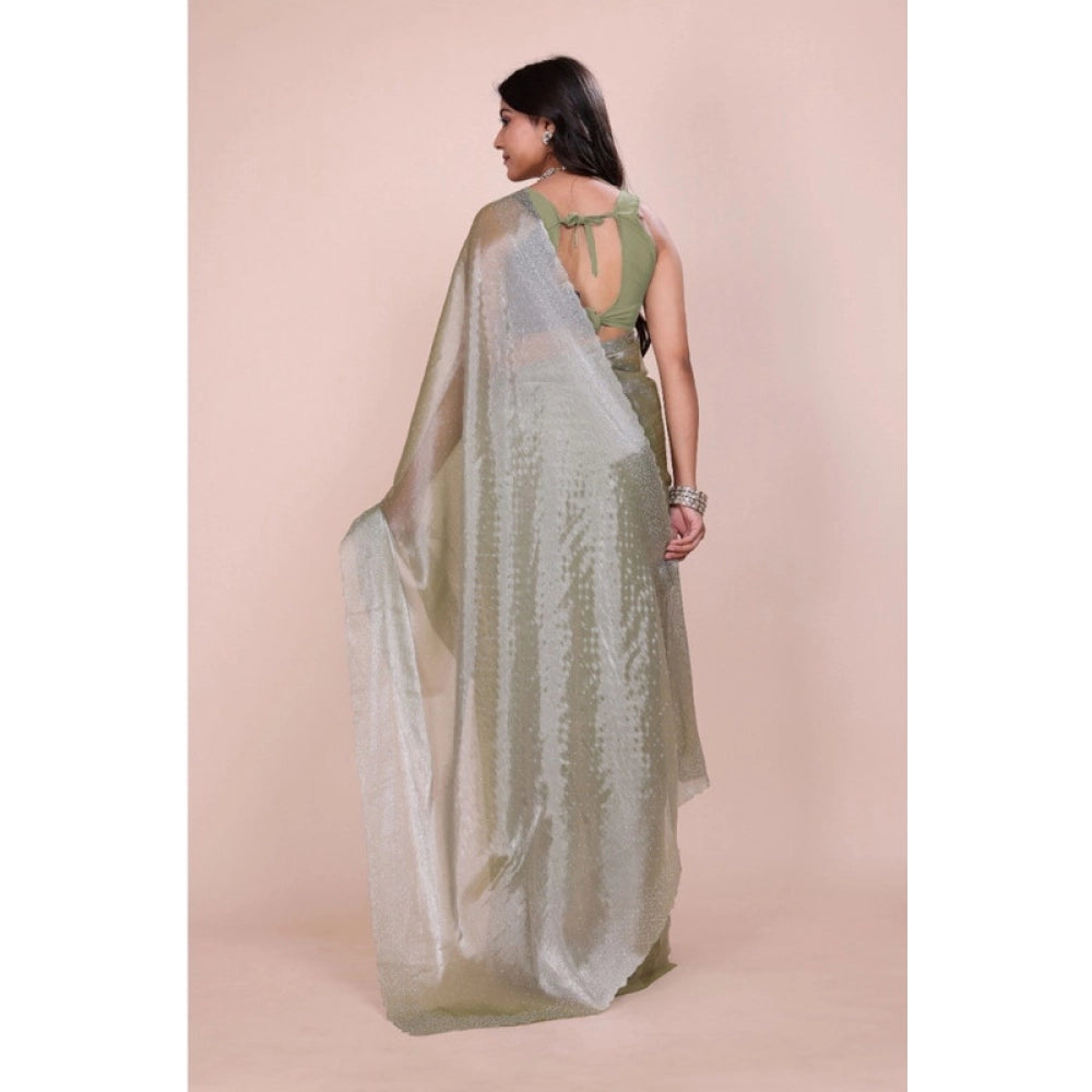 Generic Women's Jimmy choo Embellished Bollywood Saree With Unstitched Blouse 5.5Mtr (Light Green)