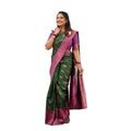 Generic Women's Litchi silk Printed Saree With Unstitched Blouse (Green)