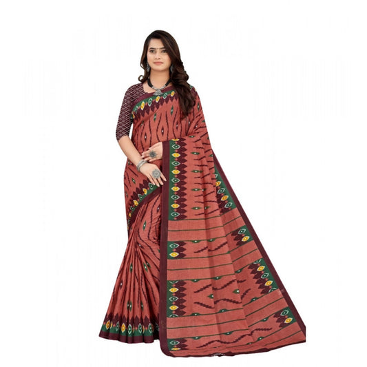 Generic Women's Soft Pure Cotton Printed Saree With Unstitched Blouse 5.5Mtr (Brown)