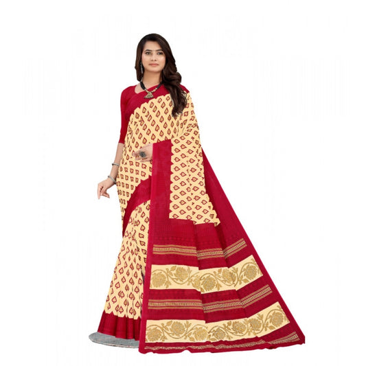 Generic Women's Soft Pure Cotton Printed Saree With Unstitched Blouse 5.5Mtr (Beige)