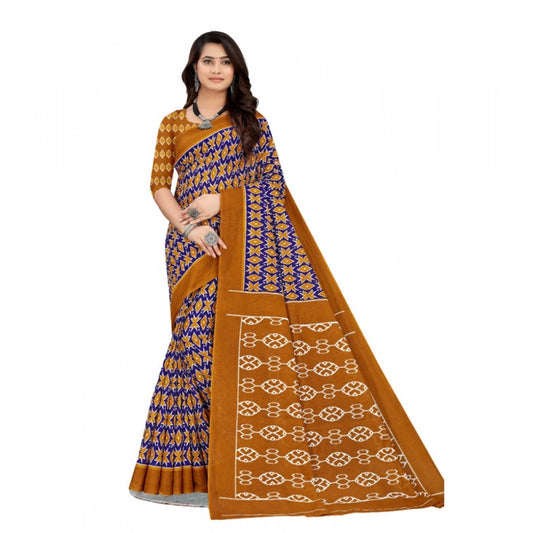 Generic Women's Soft Pure Cotton Printed Saree With Unstitched Blouse 5.5Mtr (Blue)