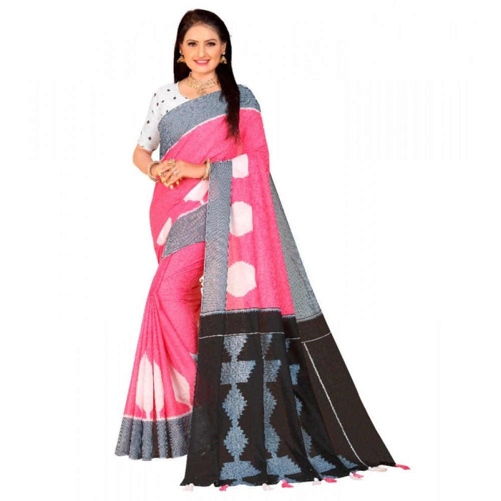 Generic Women's Soft Pure Cotton Printed Saree With Unstitched Blouse 5.5Mtr (Pink)