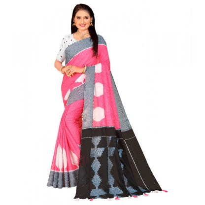 Generic Women's Soft Pure Cotton Printed Saree With Unstitched Blouse 5.5Mtr (Pink)