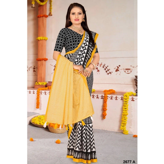 Generic Women's Soft Pure Cotton Printed Saree With Unstitched Blouse 5.5Mtr (Multicolor)