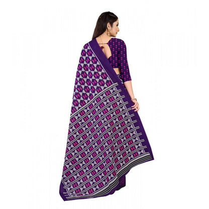 Generic Women's Soft Pure Cotton Printed Saree With Unstitched Blouse 5.5Mtr (Purple)