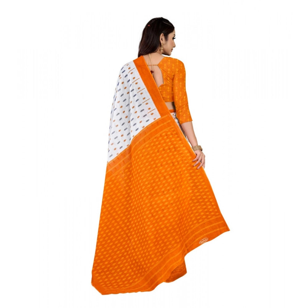 Generic Women's Soft Pure Cotton Printed Saree With Unstitched Blouse 5.5Mtr (Orange)