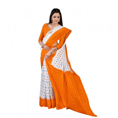 Generic Women's Soft Pure Cotton Printed Saree With Unstitched Blouse 5.5Mtr (Orange)