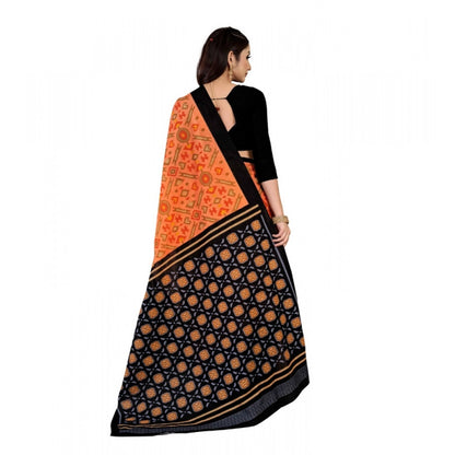 Generic Women's Soft Pure Cotton Printed Saree With Unstitched Blouse 5.5Mtr (Orange)