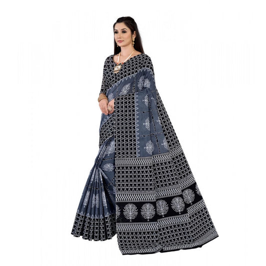 Generic Women's Soft Pure Cotton Printed Saree With Unstitched Blouse 5.5Mtr (Multicolor)