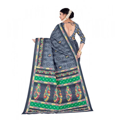 Generic Women's Soft Pure Cotton Printed Saree With Unstitched Blouse 5.5Mtr (Grey)