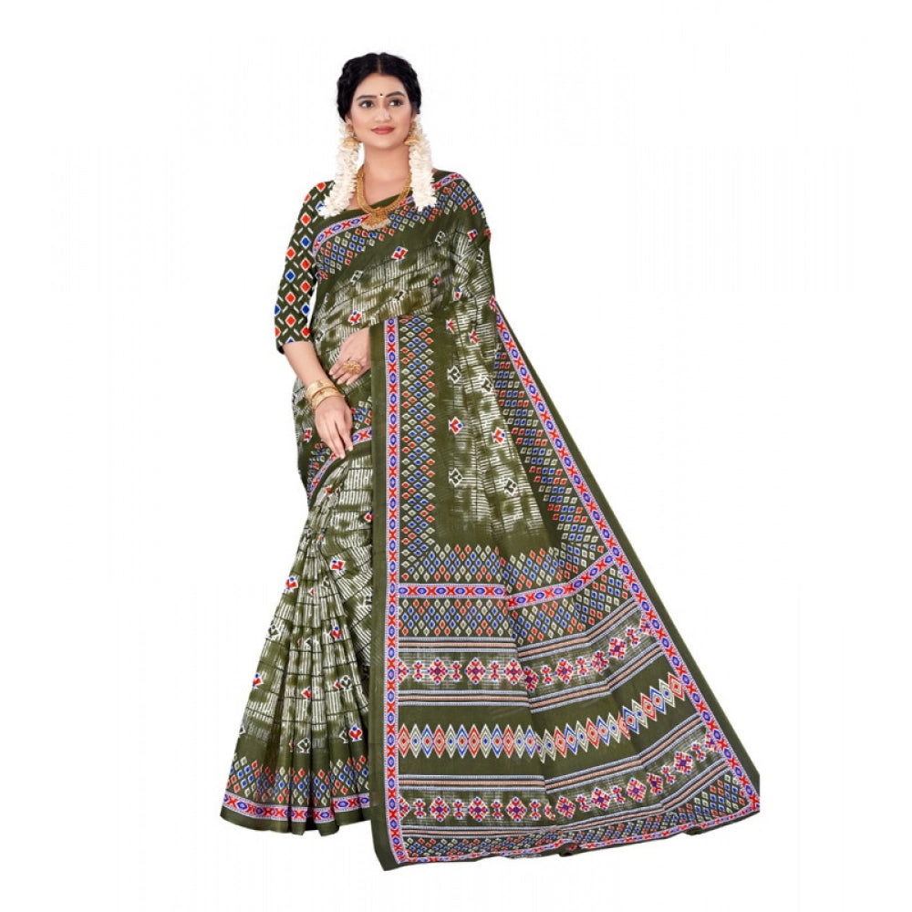 Generic Women's Soft Pure Cotton Printed Saree With Unstitched Blouse 5.5Mtr (Multicolor)