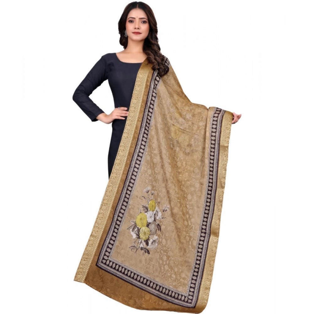Generic Women's chanderi silk  Printed Dupatta (Beige, Length: 2 Mtr)