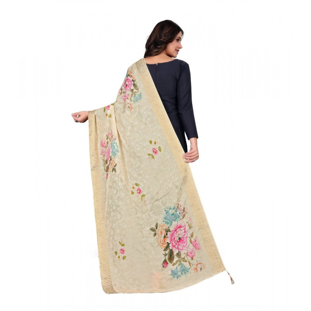 Generic Women's chanderi silk  Printed Dupatta (Beige, Length: 2 Mtr)