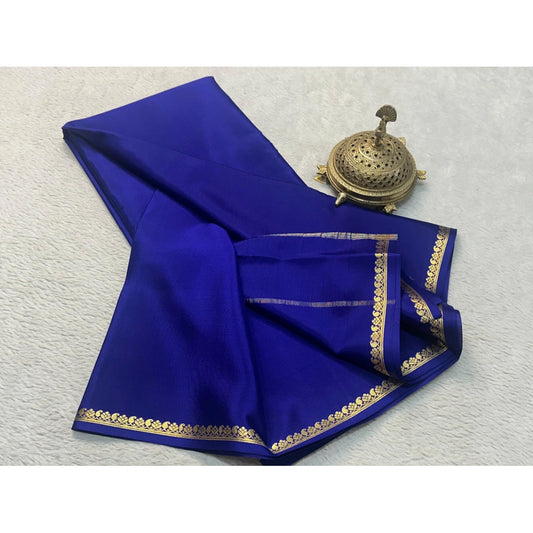 Generic Women's Crepe Chit Pallu Solid Saree With Unstitched Blouse 5.5Mtr (Navy Blue)