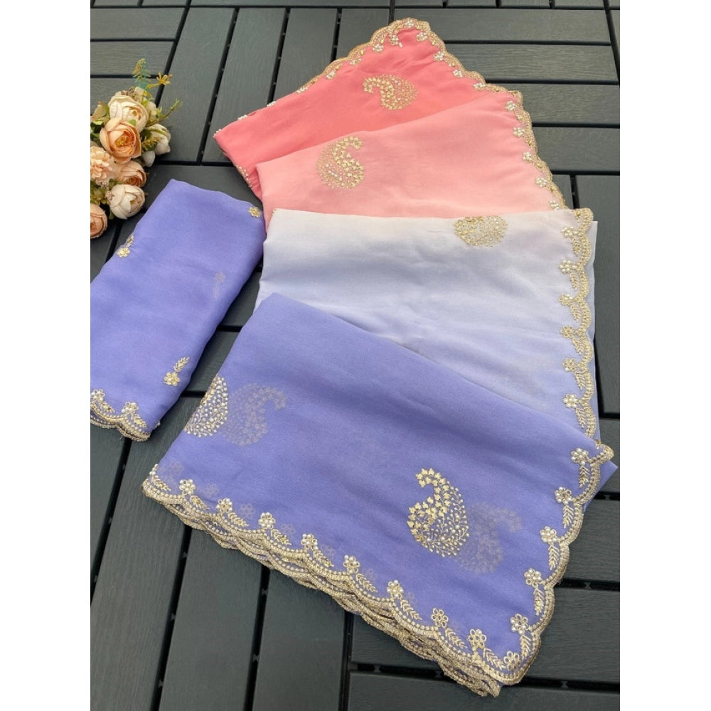 Generic Women's Digital Printed  Geogette Saree With Unstitched Blouse (Purple, 5-6 Mtrs)