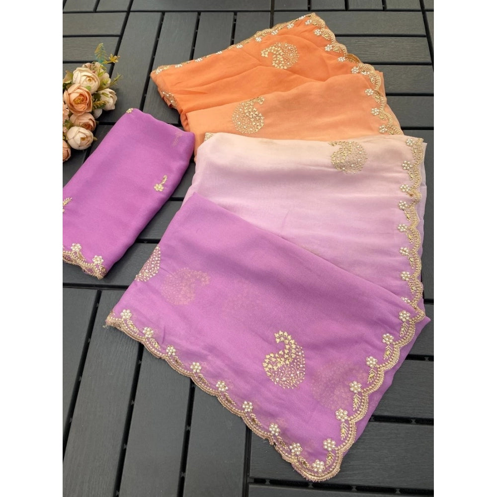 Generic Women's Digital Printed  Geogette Saree With Unstitched Blouse (Wine, 5-6 Mtrs)