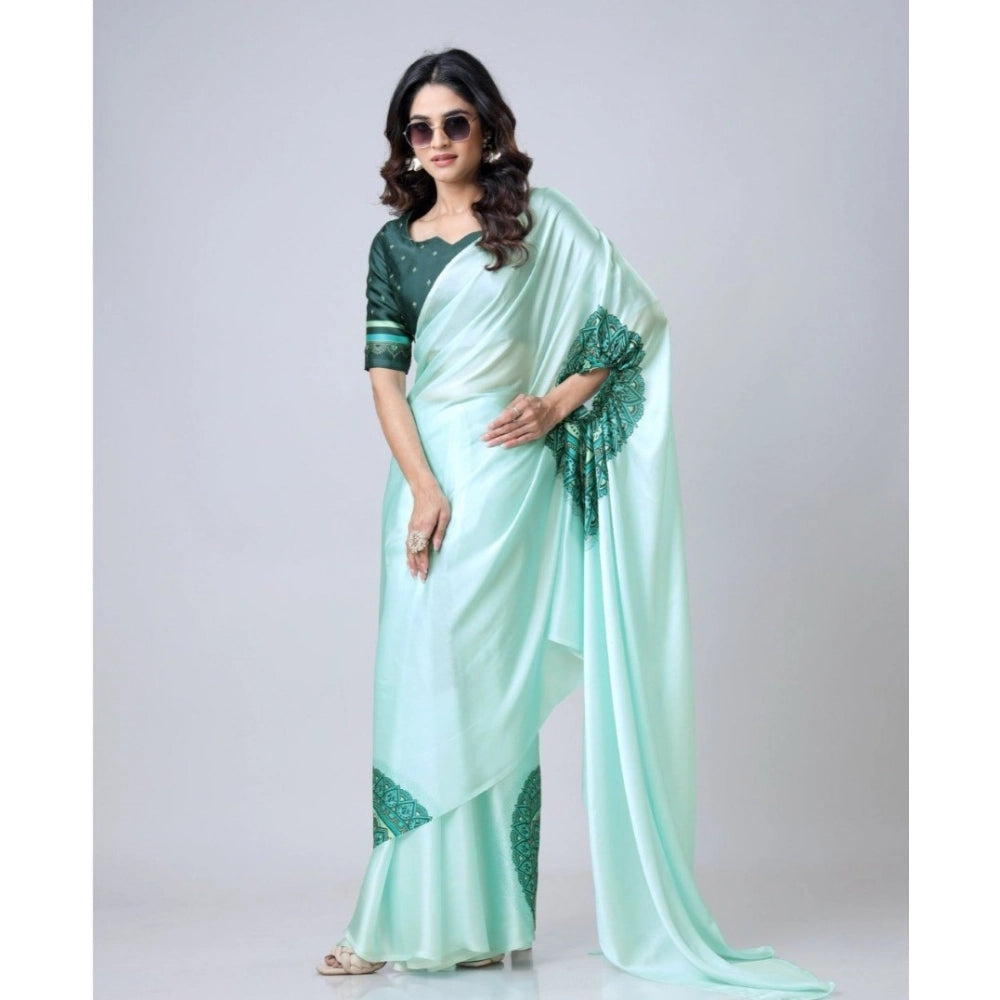 Generic Women's Soft Crepe Silk Printed Ready To Wear Saree With Unstitched Blouse 5.5Mtr (Green)