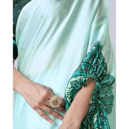 Generic Women's Soft Crepe Silk Printed Ready To Wear Saree With Unstitched Blouse 5.5Mtr (Green)