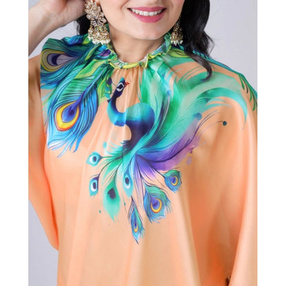 Generic Women's Soft Crepe Silk Printed Ready To Wear Saree With Unstitched Blouse 5.5Mtr (Orange)