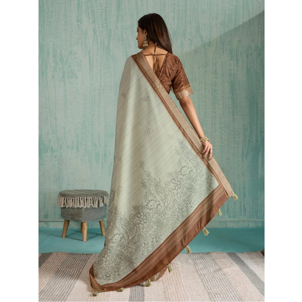 Generic Women's Silk Blend Printed Saree With Unstitched Blouse 5.5Mtr (Green)