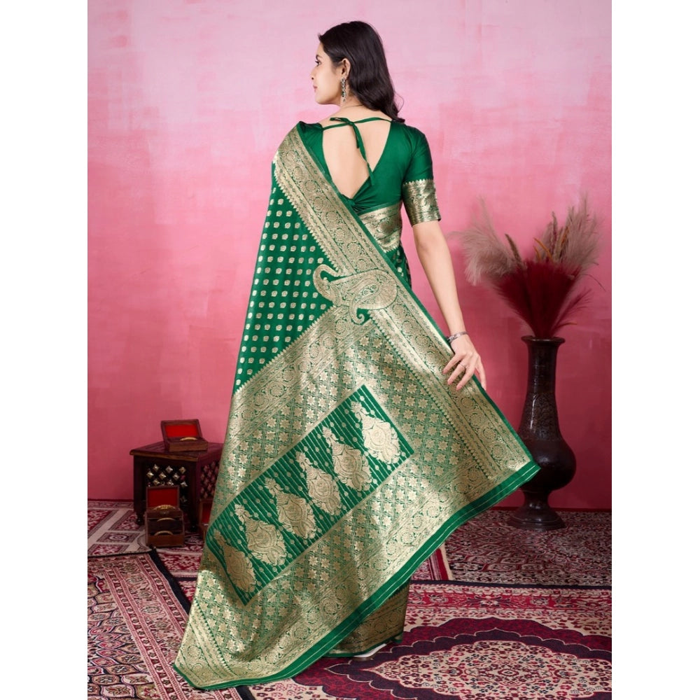 Generic Women's Banarasi Silk Printed Saree With Unstitched Blouse 5.5Mtr (Green)
