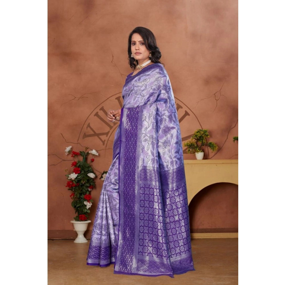 Generic Women's Banarasi Silk Jaquard Woven Saree With Unstitched Blouse 5.5Mtr (Purple)