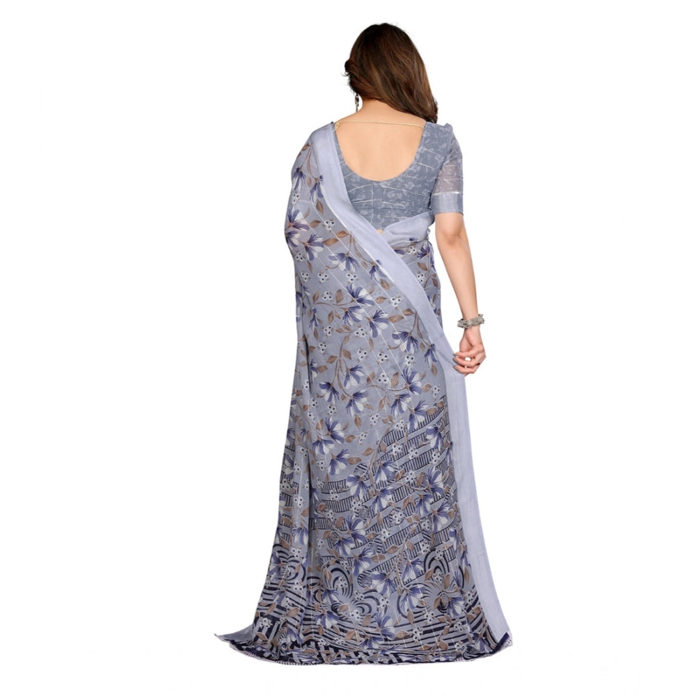 Generic Women's Georgette Printed Saree With Unstitched Blouse 5.5Mtr (Grey)