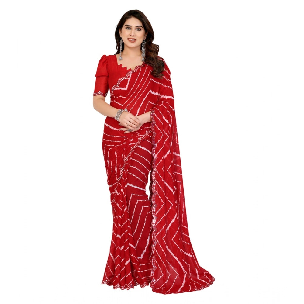 Generic Women's Georgette Printed Saree With Unstitched Blouse 5.5Mtr (Red)