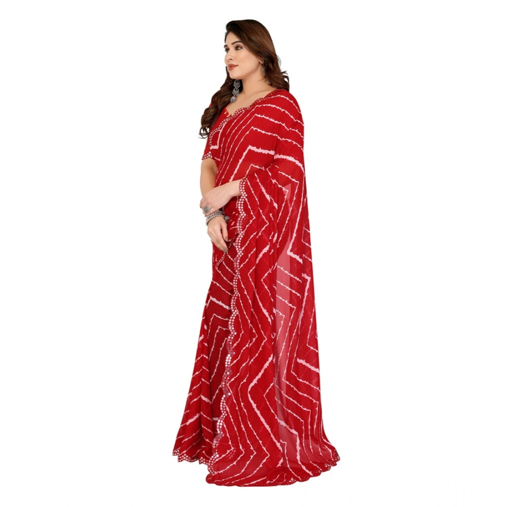 Generic Women's Georgette Printed Saree With Unstitched Blouse 5.5Mtr (Red)