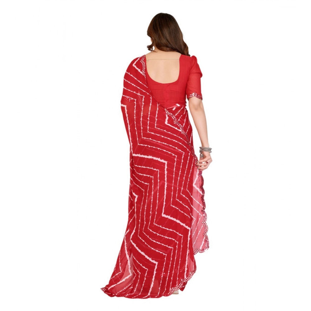 Generic Women's Georgette Printed Saree With Unstitched Blouse 5.5Mtr (Red)