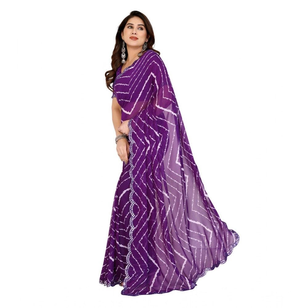 Generic Women's Georgette Printed Saree With Unstitched Blouse 5.5Mtr (Purple)