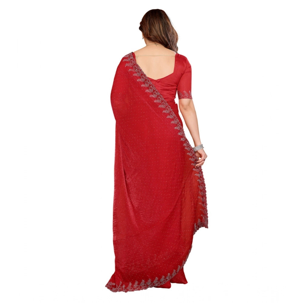 Generic Women's Georgette Printed Saree With Unstitched Blouse 5.5Mtr (Red)