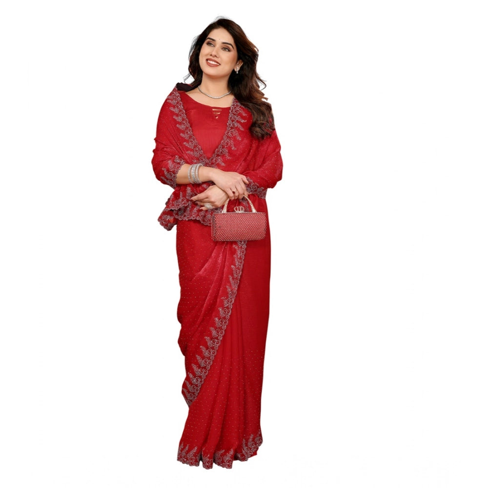 Generic Women's Georgette Printed Saree With Unstitched Blouse 5.5Mtr (Red)