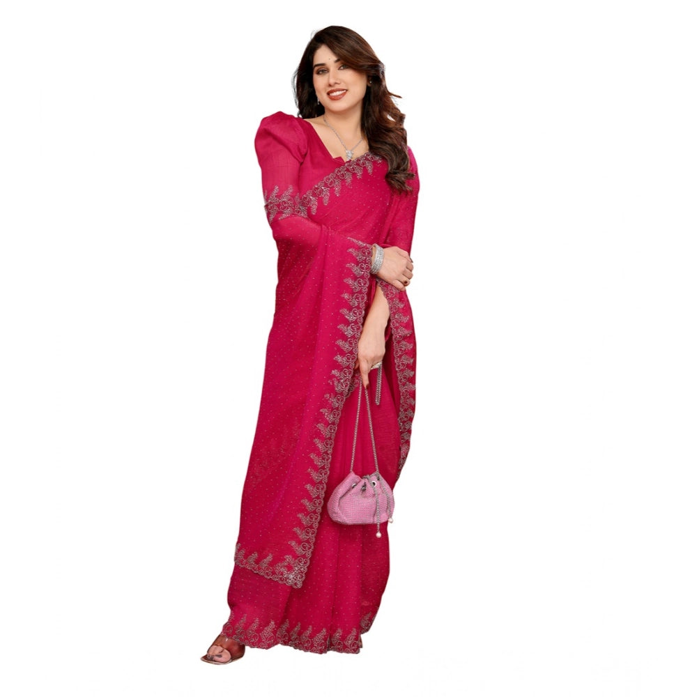 Generic Women's Georgette Printed Saree With Unstitched Blouse 5.5Mtr (Pink)