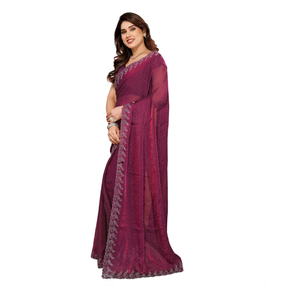 Generic Women's Georgette Printed Saree With Unstitched Blouse 5.5Mtr (Purple)