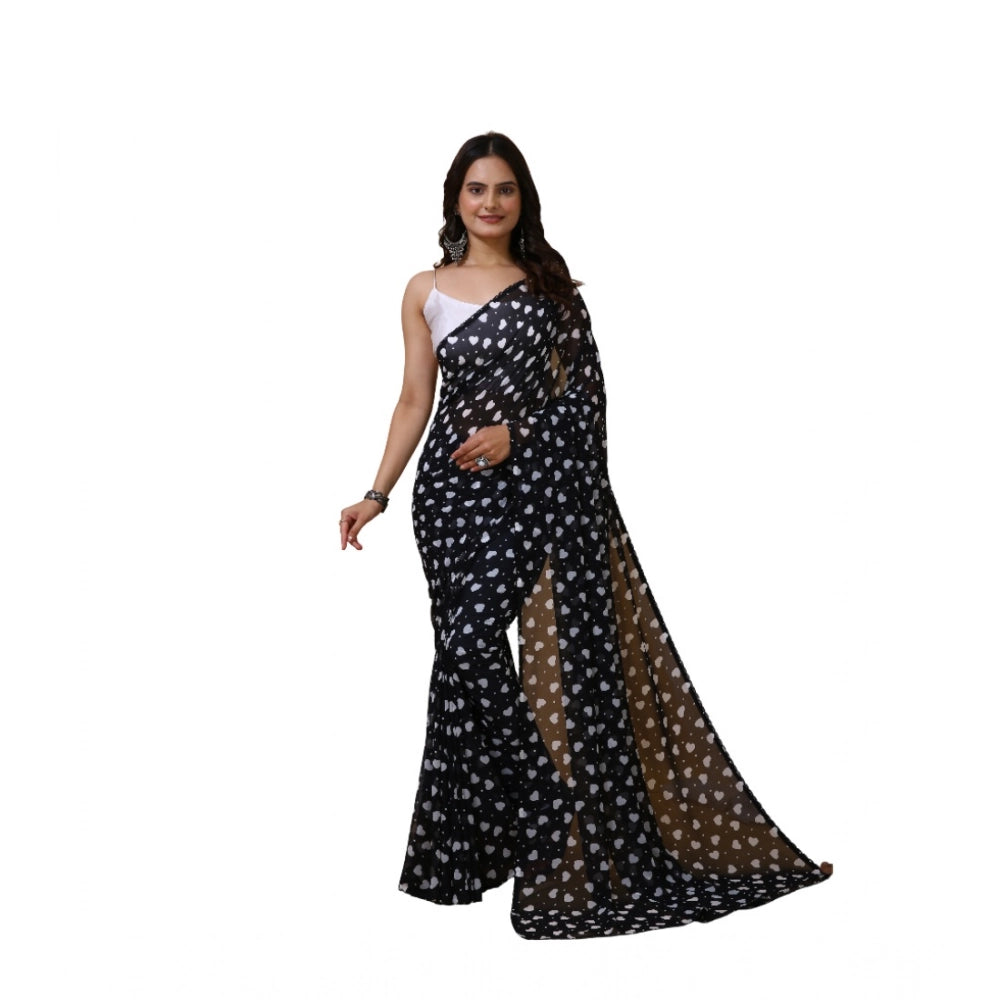 Generic Women's Georgette Printed Saree With Unstitched Blouse 5.5Mtr (Black)
