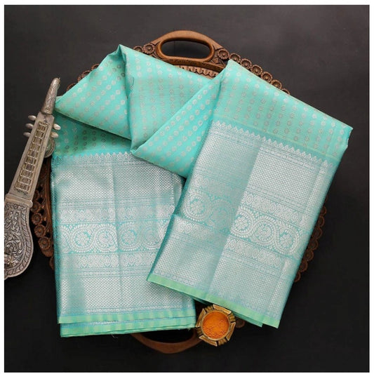 Generic Women's Soft Litchi Silk Jacquard Work Saree With Unstitched Blouse 5.5Mtr (Blue)