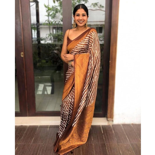 Generic Women's Soft Litchi Silk Jacquard Work Saree With Unstitched Blouse 5.5Mtr (Brown)