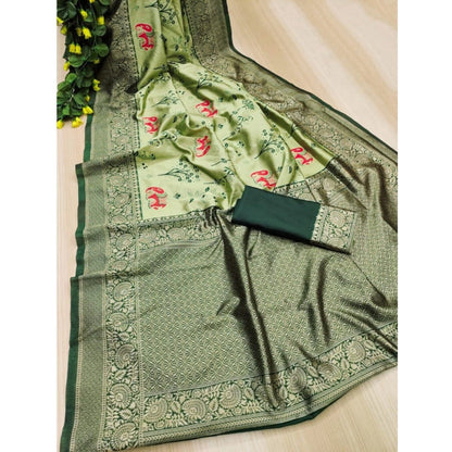 Generic Women's Soft Litchi Silk Jacquard Work Saree With Unstitched Blouse 5.5Mtr (Light Green)