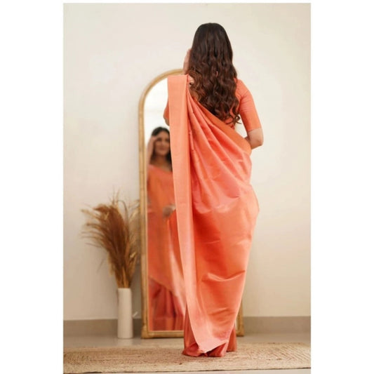 Generic Women's Soft Litchi Silk Jacquard Work Saree With Unstitched Blouse 5.5Mtr (Dark Pink)