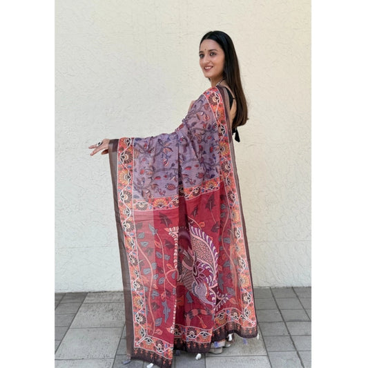 Generic Women's Cotton Hand Bandhani Printed Saree With Unstitched Blouse 5.5Mtr (Purple)