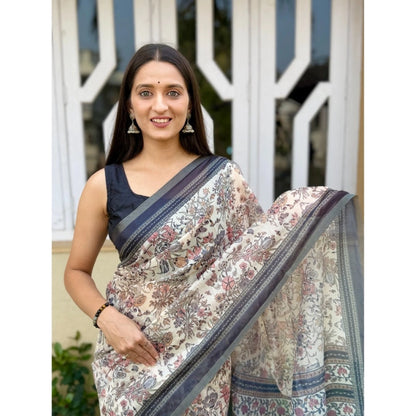 Generic Women's Cotton Hand Bandhani Printed Saree With Unstitched Blouse 5.5Mtr (Gray)